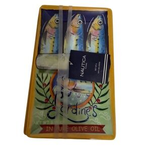 Nautica Melamine Tray Set of 4 Coastal Fish Plates Sardines in Pure Olive Oil